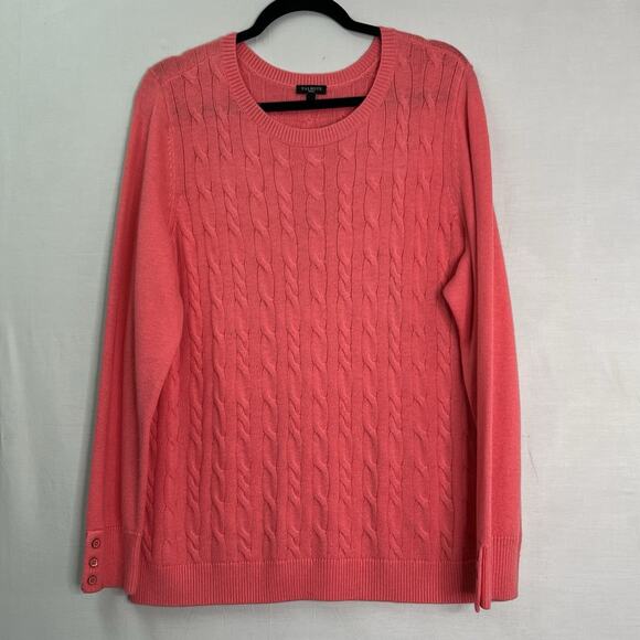 TALBOTS Sweater 2X Cable Knit Lambswool Blend Coral Crew Neck Classic Timeless - Picture 1 of 9